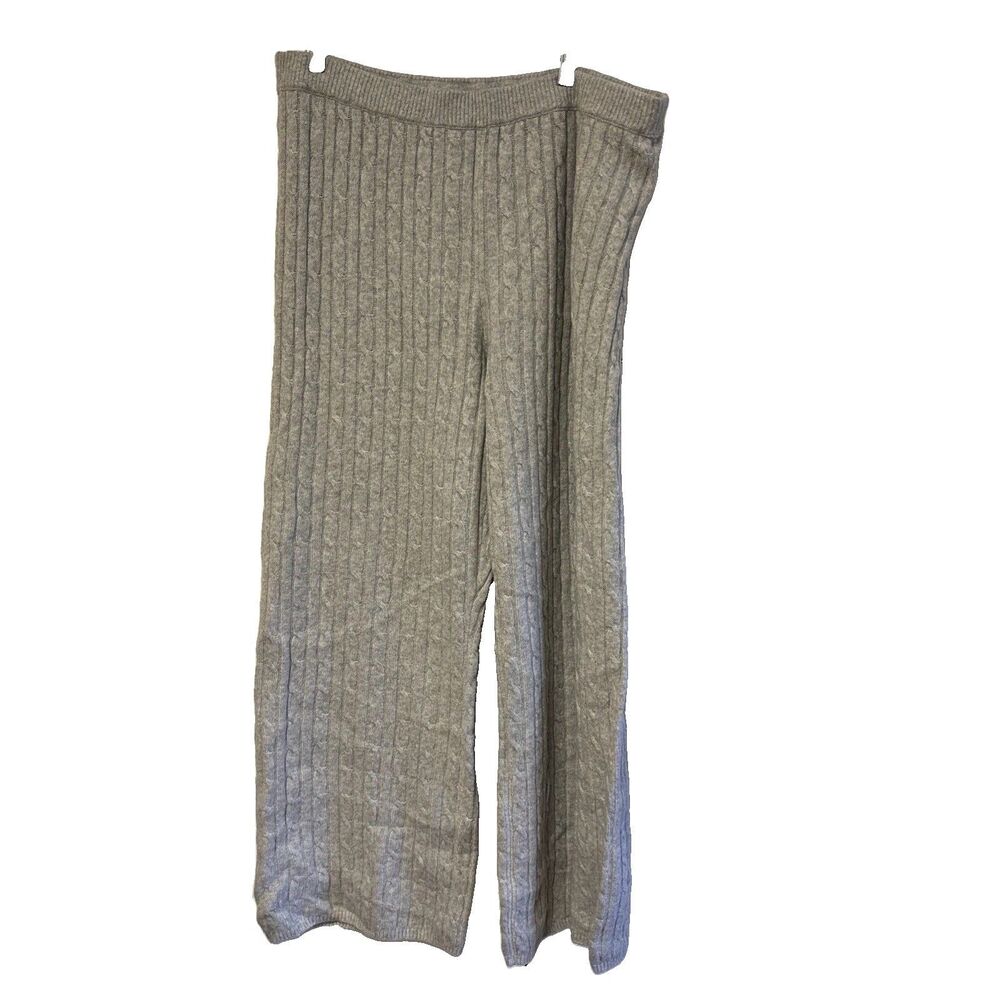 Gap Women Gray Cable Knit Sweater Pants XL Banded CashSoft Straight Leg New